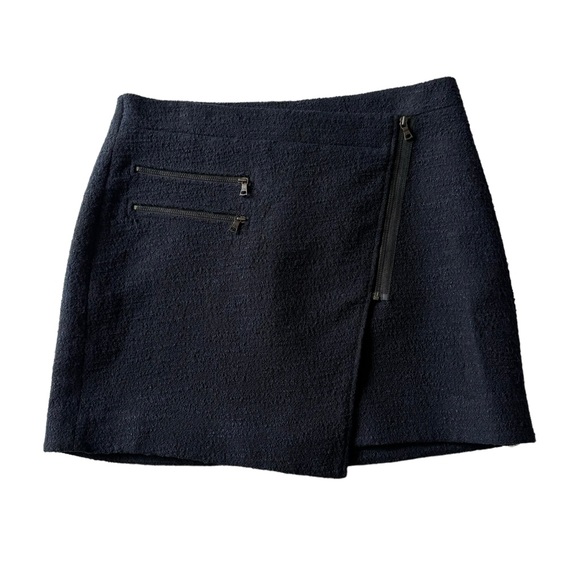 BCBG Maxazria Lizzy Black and Midnight Blue Combo Faux Wrap Textured Mini Skirt - Picture 2 of 16